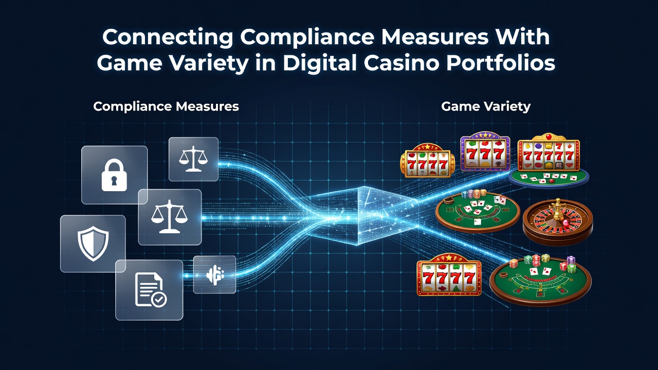 Digital casino interface showing diverse game categories alongside compliance verification prompts