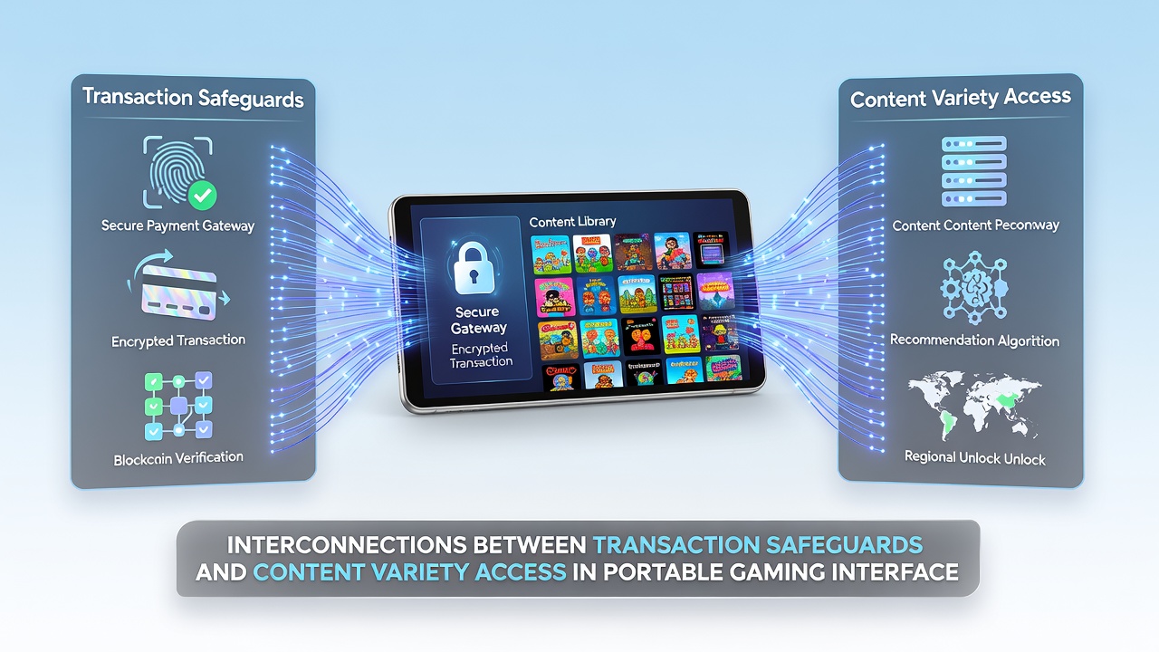 Diagram illustrating connections between secure payment systems and expanded mobile game selections