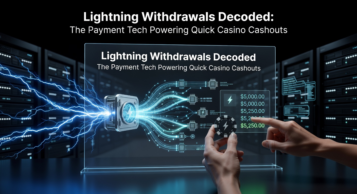 Dynamic illustration of lightning bolts striking a digital wallet, symbolizing instant casino cashouts via advanced payment networks