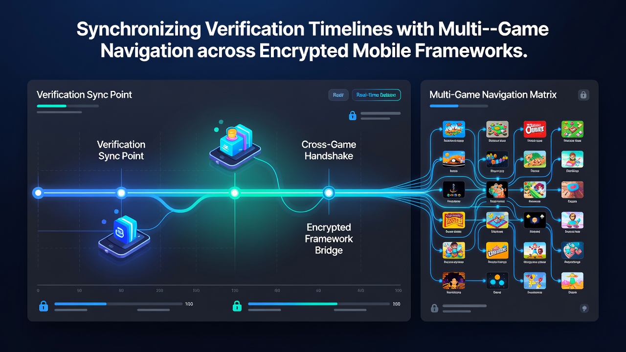 Secure mobile interface illustrating encrypted navigation between multiple casino game types with verification status indicators